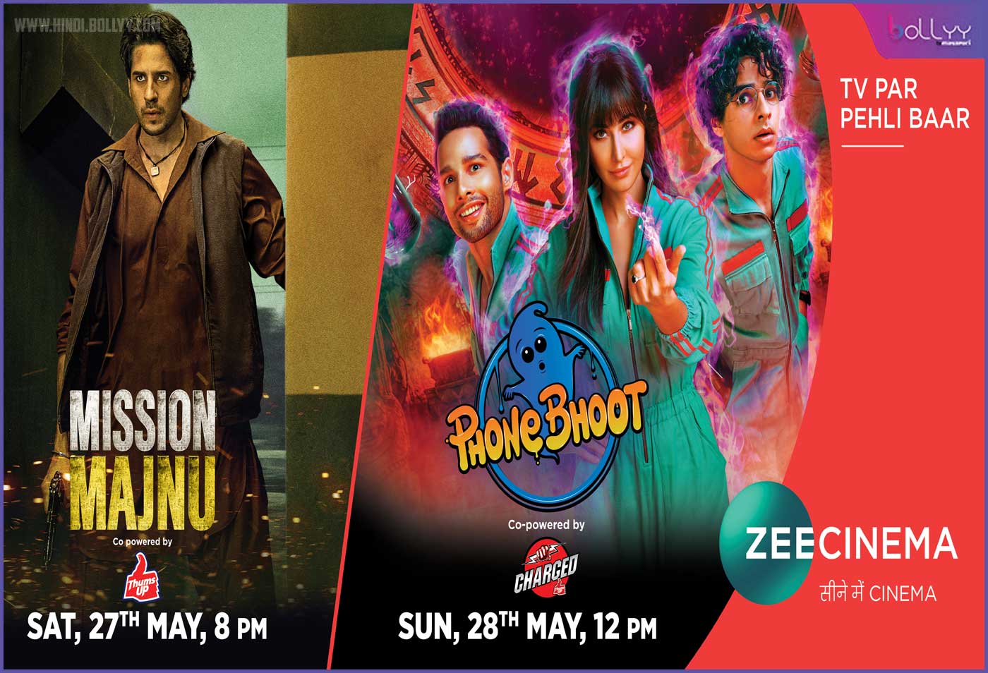 This weekend, watch the world television premieres of Mission Majnu and Phone Bhoot only on Zee Cinema!