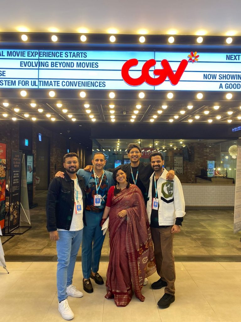 Rajshree Deshpande and director Sudeep Kanwal pose on the red carpet of their film Privacy which premiered at Bifan, Asia's largest genre cinema festival this year